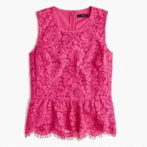 J.Crew Bright Pink Peplum Sleeveless Lace Top Size 2